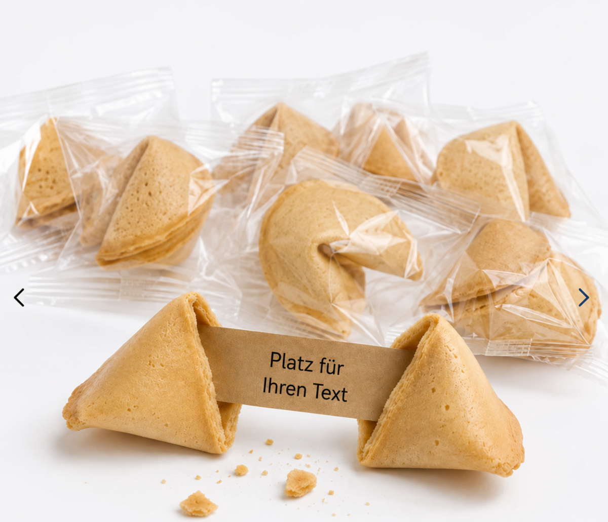 Klassische Glückskekse mit personalisiertem Glücksspruch in transparenter Einzelverpackung